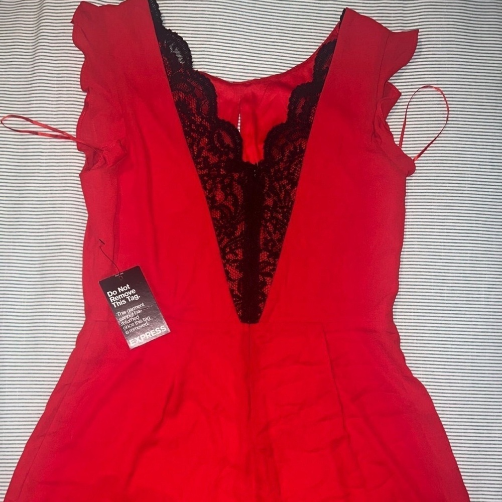 EXPRESS Red romper black lace